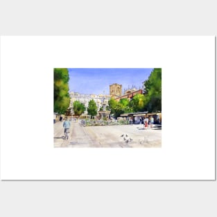 The Square in Summer - Plaza Bib Rambla, Granada, Spain Posters and Art